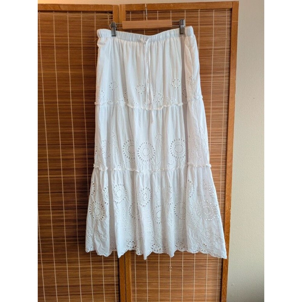 Mi Ami White Eyelet Lace Tiered Midi Maxi Skirt L Boho Cottagecore
